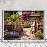 Lofaris Spring Greenery Garden Wooden Door Photo Backdrop